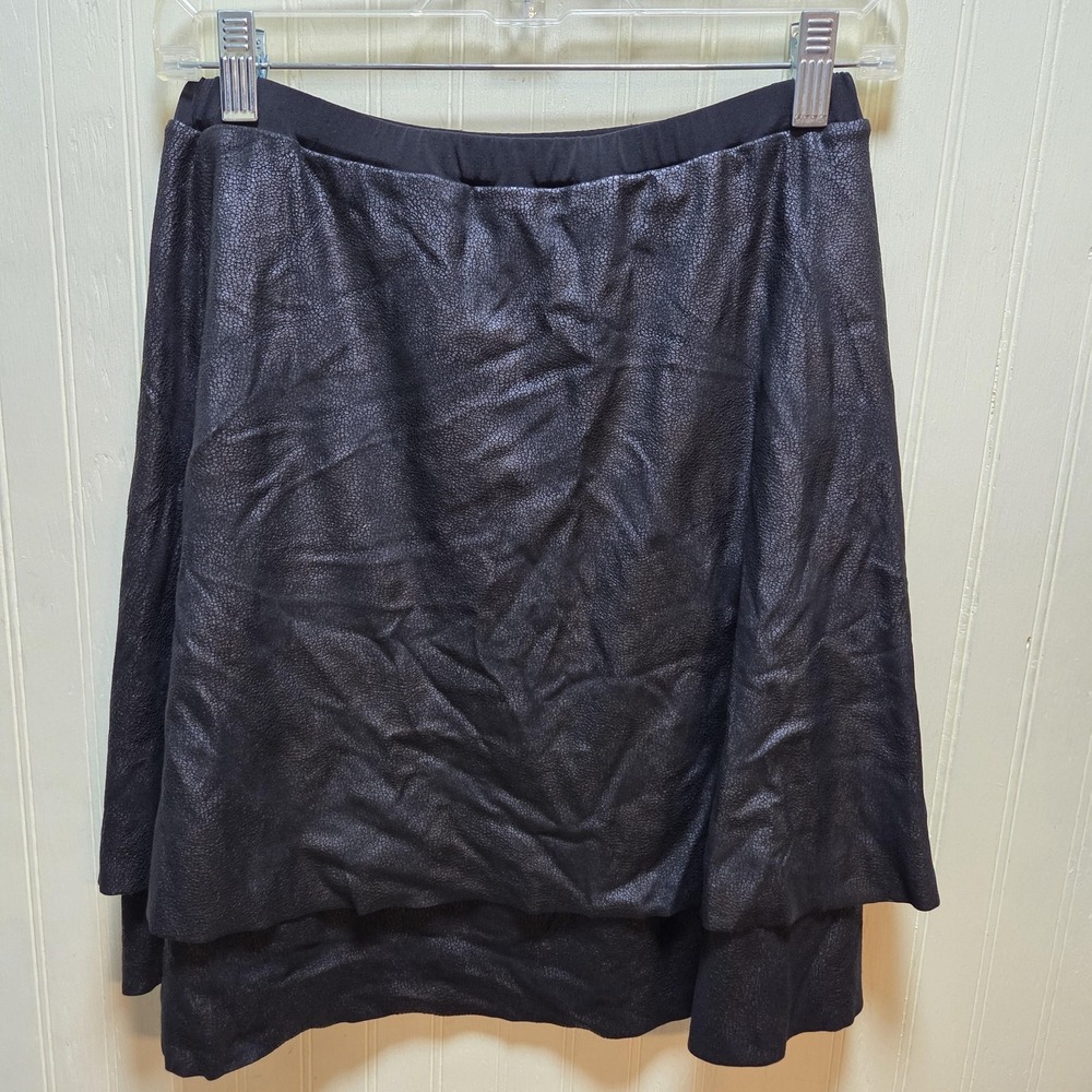 Kokoon Skirt‎ Womens Medium Black Solid A-Line Knee Length Layered Faux Leather
